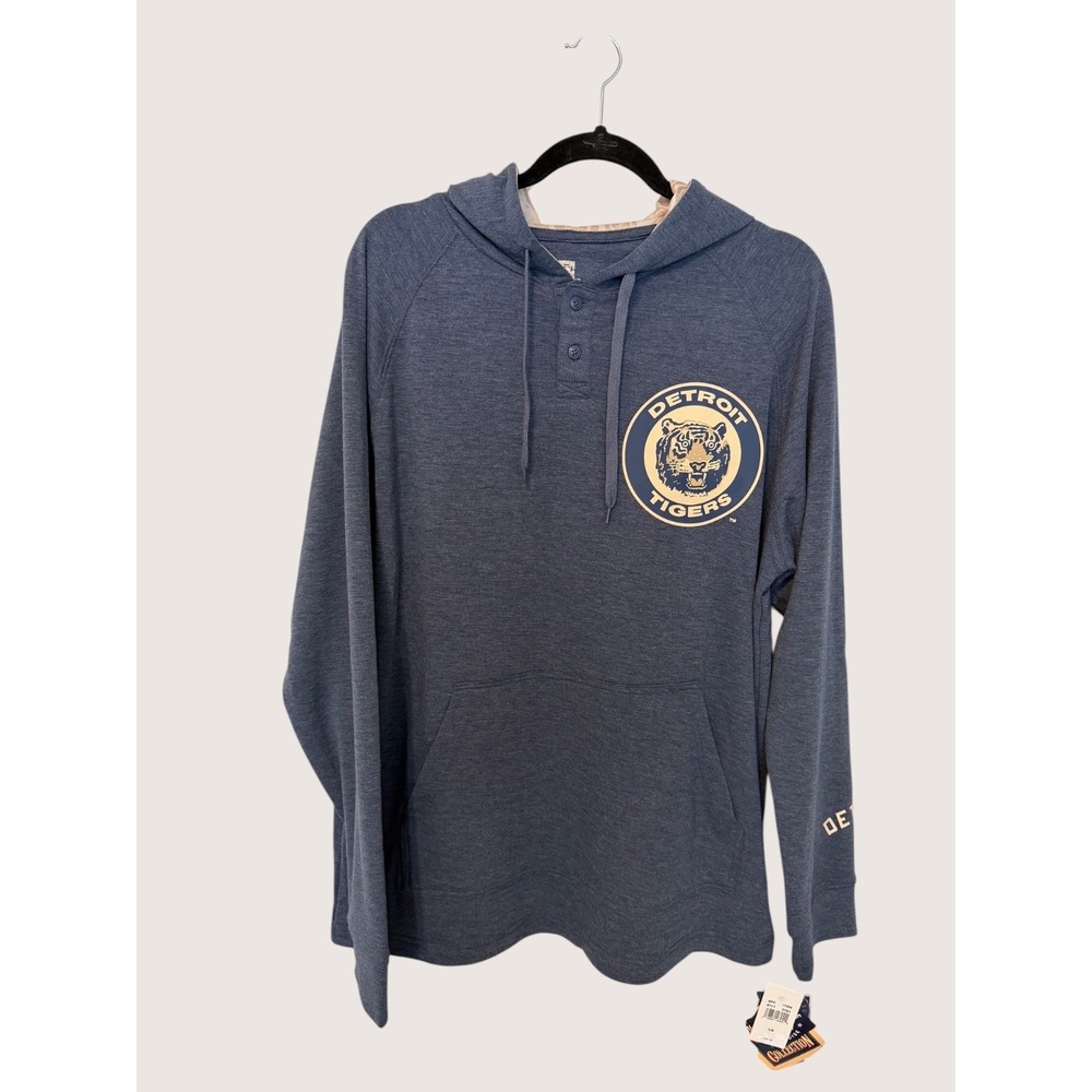 NWT Mens L Detroit Tigers Henley Hoodie MBA Officially Licensed Apparel